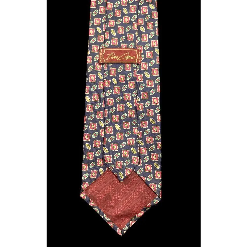 Tino Cosma Vintage 100% Silk Necktie Geometric Design Italy Vintage Retro